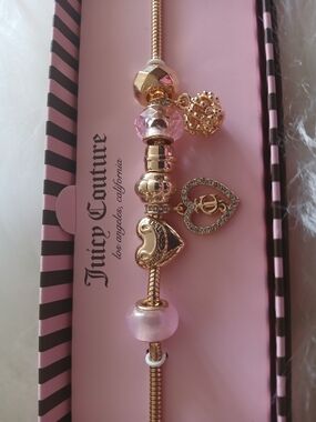 Juicy Couture Gold & Pink Heart Charm Bracelet